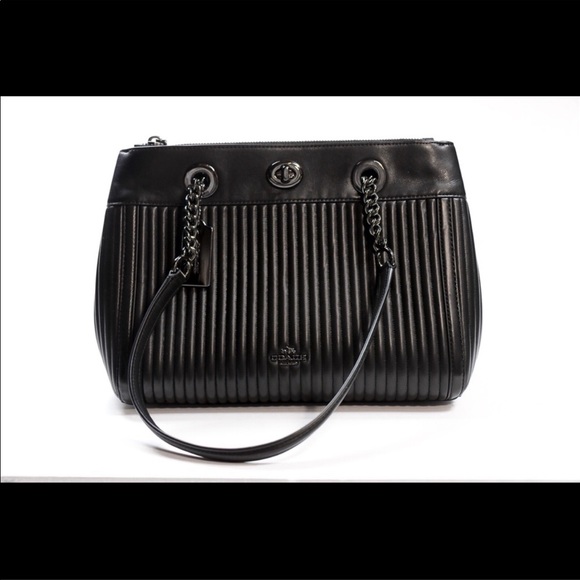 Coach Turnlock Edie Carryall Handbag Black Quilted - Picture 6 of 8